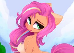  absurd_res braided_hair chest_tuft earth_pony equid equine eyelashes female feral green_eyes hair hasbro hi_res highlights_(coloring) horse mammal mlp_g5 my_little_pony orange_body pony purple_hair purple_tail solo sunny_starscout_(mlp) tail tuft xsatanielx 