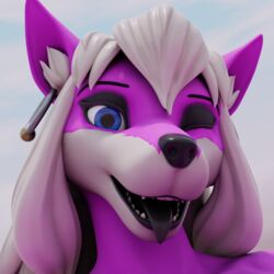  1:1 3d_(artwork) abstract_background anthro black_lips black_tongue blue_eyes canid canine canis coolboy01fa digital_media_(artwork) ear_piercing ear_ring ear_tuft female fur hair icon lips looking_at_viewer mammal piercing pink_body pink_fur ring_piercing solo tongue tongue_out tuft white_body white_fur white_hair wolf yuni_hermit 