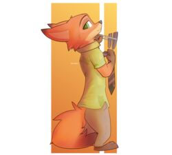  2020 absurd_res anthro barefoot bottomwear canid canine clothed clothing disney feet fox fully_clothed fur hi_res holding_object male mammal necktie nick_wilde orange_background orange_body orange_fur pants plantigrade red_fox shirt simple_background smile solo standing topwear true_fox white_background zhanbow zootopia 