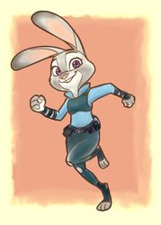  2016 anthro clothed clothing dipstick_ears disney ear_markings female fully_clothed judy_hopps lagomorph leporid looking_at_viewer mammal mortic_ox multicolored_ears purple_eyes rabbit simple_background smile solo toeless_legwear zootopia 