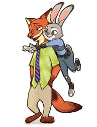  2016 aloha_shirt anthro barefoot bottomwear canid canine clothed clothing dipstick_ears dipstick_tail disney duo ear_markings feet fox fully_clothed fur half-closed_eyes hand_in_pocket hands_in_both_pockets judy_hopps lagomorph leporid mammal markings mortic_ox multicolored_ears multicolored_tail narrowed_eyes necktie nick_wilde open_mouth open_smile orange_body orange_fur pants pattern_clothing pattern_shirt pattern_topwear pockets police police_uniform rabbit red_fox scut_tail shirt short_tail simple_background size_difference smile standing tail tail_markings topwear true_fox uniform white_background zootopia 