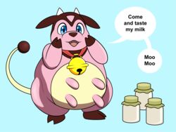  4:3 animal_noises bell bovid bovine dialogue female generation_2_pokemon hi_res mammal milk miltank mooing nintendo pokemon pokemon_(species) rub_lug solo speech_bubble 