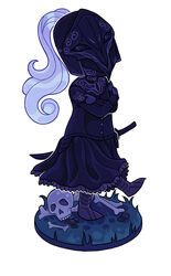  armor black_dress bone chibi dark_souls dark_souls_iii dress evilyunia female from_software highres painttool_sai_(medium) skull souls_(from_software) sword weapon yuria_of_londor 