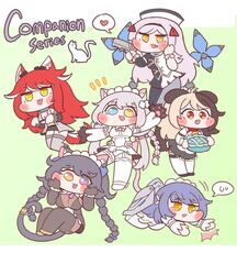  6+girls :3 :p animal_ears bell black_hair black_lilith_(last_origin) blonde_hair blue_eyes blue_hair blush_stickers braid breasts brown_eyes brown_hair bulga cat_ears cat_girl cat_tail chibi collar dog_ears dog_girl dog_tail dress english_text fenrir_(last_origin) full_body green_background grey_hair gun hachiko_of_castling handgun hat heart heterochromia highres huge_breasts korean_commentary last_origin long_hair looking_at_viewer maid_headdress multicolored_hair multiple_braids multiple_girls neck_bell oerba_yun_fang perrault_(last_origin) poi_(last_origin) purple_eyes red_hair simple_background snow_feather_(last_origin) spoken_heart spoken_sweatdrop sweatdrop tail tongue tongue_out two-tone_hair very_long_hair weapon wings wolf_ears wolf_girl wolf_tail yellow_eyes 