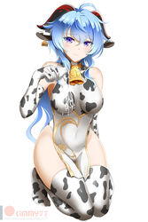  animal_ears asian_clothes cream ganyu_(genshin_impact) genshin_impact horns kimmy77 leotard thighhighs 