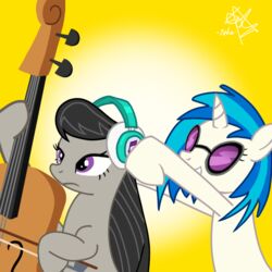  1:1 bowed_string_instrument cello duo earth_pony electronics equid equine female feral friendship_is_magic hair hasbro headphones horn horse mammal musical_instrument my_little_pony mythological_creature mythological_equine mythology octavia_(mlp) pony string_instrument teka unicorn vinyl_scratch_(mlp) 