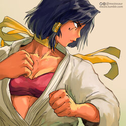  artist_name black_hair breasts brown_eyes choker cleavage clenched_hands collarbone commentary cosplay dark-skinned_female dark_skin dougi english_commentary eye_of_horus facial_tattoo female fighting_stance from_side hair_tubes instagram_logo instagram_username looking_to_the_side makoto_(street_fighter) makoto_(street_fighter)_(cosplay) meziosaur overwatch overwatch_1 pharah_(overwatch) red_sports_bra ribbon_choker short_hair solo sports_bra strapless street_fighter street_fighter_iii_(series) tattoo tumblr_username twitter_logo twitter_username underwear web_address 