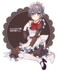  1boy bad_id bad_pixiv_id blue_eyes blush bow crossdressing grey_hair kureaki_(exit) looking_at_viewer maid maid_headdress male_focus male_maid mary_janes otoko_no_ko shoes short_hair solo thighhighs totsuka_saika white_thighhighs yahari_ore_no_seishun_lovecome_wa_machigatteiru. 