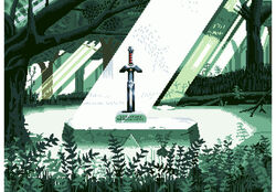  artist_request forest leaves light master_sword nintendo pixel_art stand sword the_legend_of_zelda tree 