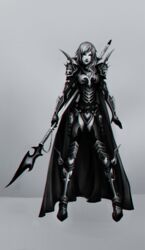  &eacute;clair_farron alternate_costume armor black_and_white dragoon dragoon_(final_fantasy) final_fantasy final_fantasy_xiii lightning_returns:_final_fantasy_xiii monochrome polearm robasarel spear weapon 