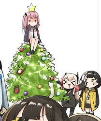  &gt;_&lt; 6+girls armband chocolate christmas_ornaments christmas_tree christmas_tree_hair_ornament commentary girls&#039;_frontline goliath_(girls&#039;_frontline) hair_ornament happy heterochromia hk416_(girls&#039;_frontline) junsuina_fujunbutsu m16a1_(girls&#039;_frontline) m4_sopmod_ii_(girls&#039;_frontline) m4a1_(girls&#039;_frontline) multiple_girls no_mouth orange_eyes out_of_frame pun red_armband ro635_(girls&#039;_frontline) sangvis_ferri st_ar-15_(girls&#039;_frontline) star_(symbol) sweatdrop symbol-only_commentary yellow_eyes 