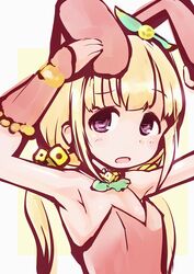  animal_ears armpits bad_id bad_pixiv_id blonde_hair bracer choker female flat_chest futaba_anzu idolmaster idolmaster_cinderella_girls long_hair low_twintails open_mouth playboy_bunny purple_eyes rabbit_ears solo twintails yummy_yoi 