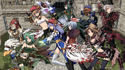  4girls 5boys :3 angeling arch_bishop_(ragnarok_online) argyle_clothes argyle_shirt arm_blade armor arrow_(projectile) belt black_belt black_headwear black_pants black_shirt blonde_hair blue_dress blue_eyes blue_hair bow_(weapon) breastplate breasts brown_eyes brown_hair brown_headwear cabbie_hat camouflage_scarf castle cleavage clenched_hand closed_mouth coat coke-bottle_glasses commentary_request cross dagger detached_sleeves deviruchi_hat dress elbow_gloves facial_hair feet_out_of_frame fingerless_gloves flower flower_in_mouth fur-trimmed_coat fur_collar fur_trim game_screenshot_background gauntlets glasses gloves green_coat green_eyes green_gloves green_hair green_legwear green_scarf green_shorts green_tube_top griffin gryphon_(ragnarok_online) guillotine_cross_(ragnarok_online) hair_between_eyes hair_flower hair_ornament hat hat_ornament head_wings holding holding_arrow holding_bow_(weapon) holding_staff holding_weapon jamadhar jewelry juliet_sleeves knife lace-trimmed_skirt lace_trim leaf long_hair long_sleeves looking_afar looking_at_viewer looking_to_the_side mage_staff mask mechanic_(ragnarok_online) medium_breasts medium_hair midriff miniskirt moustache mouth_hold multiple_boys multiple_girls navel necklace open_mouth pants pauldrons power_armor puffy_sleeves purple_hair ragnarok_online ranger_(ragnarok_online) red_armor red_eyes red_headwear red_shirt red_skirt reins reona_amane royal_guard_(ragnarok_online) sarashi sash scarf shadow_chaser_(ragnarok_online) shirt short_hair shorts shoulder_armor skirt skull_hat_ornament sleeveless sleeveless_shirt slime_(creature) smile sorcerer_(ragnarok_online) staff stalk_in_mouth strapless sura_(ragnarok_online) thighhighs tube_top two-tone_dress warlock_(ragnarok_online) weapon white_dress white_hair white_legwear white_shirt white_sleeves wings yellow_sash 