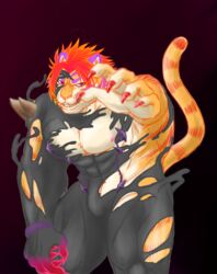  abs animate_inanimate anthro bulge clawed_hands corruption felid goo_suit hair lifewonders living_clothing male mammal muscular muscular_arms muscular_thighs nightgaunt nipples nomad_(tas) pantherine pecs red_hair smile smirk solo tiger tokyo_afterschool_summoners yuganda yuganda_sei_g0 