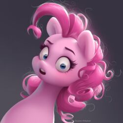  1:1 2019 blue_eyes digital_media_(artwork) earth_pony english_text equid equine female feral friendship_is_magic front_view grey_background hair hasbro hi_res horse katputze looking_at_viewer mammal my_little_pony open_mouth pink_body pink_hair pinkie_pie_(mlp) pony signature simple_background solo teeth text 