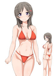  :d absurdres ass_visible_through_thighs bare_shoulders bikini blush breasts china_moeka clenched_hand collarbone commission female hair_ornament hairclip halterneck high_school_fleet highres inoshira light_brown_hair looking_at_viewer medium_breasts multiple_views navel open_mouth pixiv_commission purple_eyes red_bikini sideboob simple_background sleeveless smile swimsuit thong thong_bikini underboob white_background 