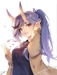  horns nijisanji nijisanji_seeds pointy_ears rindou_mikoto ruzi seifuku sweater 