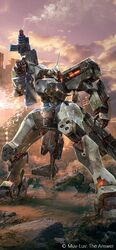  assault_visor cloud gun highres holding holding_gun holding_weapon mecha mig-21_balalaika_(muv-luv) muv-luv muv-luv:_dimensions muv-luv_alternative no_humans official_art open_hand robot schwarzesmarken science_fiction sky solo standing tactical_surface_fighter tani_(tanidesuyo) weapon 