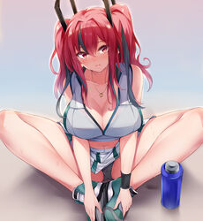  azur_lane bare_shoulders black_panties blush bottle bra bra_visible_through_clothes breasts bremerton_(azur_lane) bremerton_(scorching-hot_training)_(azur_lane) cleavage collarbone commentary crop_top crop_top_overhang duplicate female grey_hair hair_between_eyes head_tilt headgear heart heart_necklace highres irohara jewelry knees_apart_feet_together large_breasts long_hair looking_at_viewer midriff mole mole_under_eye multicolored_hair navel navel_piercing necklace official_alternate_costume open_mouth panties pantyshot piercing pink_eyes pink_hair pixel-perfect_duplicate pleated_skirt see-through shirt sidelocks sitting sketching skirt sleeveless sleeveless_shirt sportswear spread_legs streaked_hair sweat tennis_uniform thighs twintails two-tone_shirt two-tone_skirt underwear upskirt water_bottle wavy_mouth white_skirt 