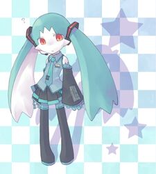  1boy animal_ears black_dress black_legwear blue_fur cat_boy commentary cosplay dress furry furry_male girly_boy hatsune_miku hatsune_miku_(cosplay) kaze_no_klonoa king_of_sorrow lowres male_focus necktie rabbit_ears rabbit_girl red_pupils rito rito_(pixiv112514) shadow solo star_(symbol) vocaloid 