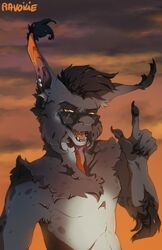  5_fingers anthro ear_piercing ear_ring eyewear felid feline fingers fur glasses hi_res krymson lynx male mammal open_mouth orange_eyes piercing ravoilie ring_piercing smile solo teeth tongue tufted_ears 