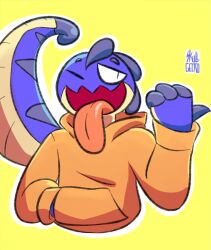  absurd_res animal_humanoid anthro blue_body clothing fan_character gecko hi_res humanoid lizard male orange_clothing reptile reptile_humanoid scalie scalie_humanoid skull_geck0 solo 