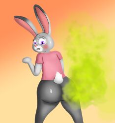  anthro ass charl33 disney fart female gassy hi_res judy_hopps lagomorph leporid looking_back mammal rabbit shocked smelly solo zootopia 