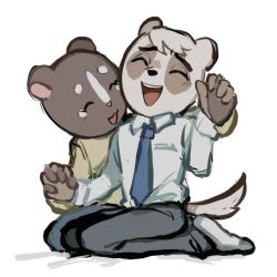  aggretsuko anai_(aggretsuko) anthro badger clothed clothing duo female hakumi_(aggressive_retsuko) hand_holding hi_res japanese_badger male mammal meles mustelid musteline necktie rusjerry sanrio simple_background white_background 