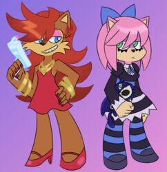  2017 alternative_fashion amy_rose anthro archie_comics blue_eyes brown_body brown_fur chipmunk cosplay cosplay_lolita duo eulipotyphlan female fur goth gothic_lolita green_eyes ground_squirrel gyaru hair hedgehog hi_res itoruna j-fashion lolita_(fashion) mammal onee_gyaru panty_(pswg) panty_and_stocking_with_garterbelt pink_body pink_fur red_hair rodent sally_acorn sciurid sega sonic_the_hedgehog_(archie) sonic_the_hedgehog_(comics) sonic_the_hedgehog_(series) stocking_(pswg) style_emulation y2k_(fashion) 