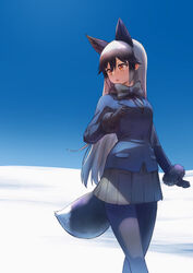  animal_ears emoshon kemono_friends pantyhose silver_fox tail 