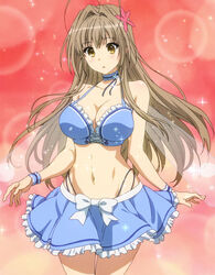  :o alternate_hairstyle amagi_brilliant_park anime_screenshot antenna_hair bishie_sparkle blush bow breasts brown_eyes brown_hair choker cleavage collarbone cosplay costume cowboy_shot female frills gradient_background hair_intakes halterneck highres large_breasts lens_flare long_hair multicolored_background muse_(amaburi) muse_(amaburi)_(cosplay) navel non-web_source pleated_skirt sento_isuzu skirt solo sparkle stitched thigh_gap third-party_edit very_long_hair wrist_cuffs yellow_eyes 