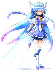  aoki_reika bike_shorts bike_shorts_under_skirt blue_eyes blue_hair blue_shorts blue_skirt blue_theme boots commentary_request cure_beauty eyelashes female full_body hair_ornament hair_tubes haru_(nature_life) high_heels knee_boots kneehighs long_hair looking_at_viewer magical_girl precure serious shorts simple_background skirt smile_precure socks solo standing sword weapon white_background wrist_cuffs 