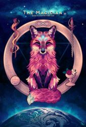  ambiguous_gender blue_eyes canid canine card card_template container cup earth feral fortune_telling fox fur goblet magic_staff major_arcana mammal melee_weapon occult_symbol orange_body orange_fur pentagram planet red_fox solo space star sword sylvia_ritter symbol tarot tarot_card the_magician_(tarot) true_fox weapon whiskers 