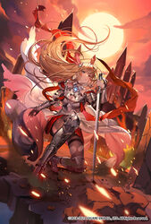  armor cleavage garter hanusu heels pantyhose romancing_saga_re;universe square_enix sword torn_clothes 