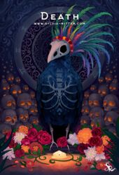  ambiguous_gender avian bird blue_body blue_feathers bone candle card card_template corvid corvus_(genus) death_(tarot) feathers feral flower fortune_telling major_arcana oscine passerine plant raven rose_(flower) skull skull_head solo sylvia_ritter tarot tarot_card 