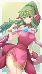  breasts cosplay cowboy_shot dragonstone dress female fire_emblem fire_emblem:_mystery_of_the_emblem fire_emblem_awakening fire_emblem_heroes gradient_background green_eyes green_hair highres long_hair looking_at_viewer miragetiki official_alternate_costume pink_dress pointy_ears ponytail short_dress side_slit sideboob simple_background sleeveless sleeveless_dress smile solo stone tiara tiki_(adult)_(fated_divinity)_(fire_emblem) tiki_(adult)_(fire_emblem) tiki_(fire_emblem) tiki_(young)_(fire_emblem) tiki_(young)_(fire_emblem)_(cosplay) 