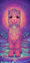  2020 alpaca ambiguous_gender black_eyes camelid colorful_theme epilepsy_warning feral looking_at_viewer mammal maze psychedelic solo sylvia_ritter 