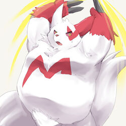  1:1 2022 anthro belly biped generation_3_pokemon kemono nintendo overweight pokemon pokemon_(species) red_body simple_background solo tail white_body yuuya333 zangoose 