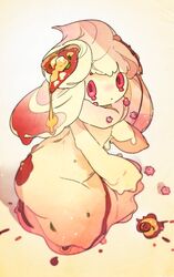  alcremie alcremie_(other_sweet) alcremie_(vanilla_cream) bad_id bad_twitter_id blurry blurry_foreground crying depth_of_field idkuroi looking_at_viewer no_humans parted_lips pokemon pokemon_(creature) solo tears 