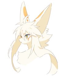  5:6 ahoge ambiguous_gender anthro big_ears bust_portrait colored digital_media_(artwork) dragon ear_markings eye_markings facial_markings forehead_markings fur furred_dragon furred_scalie hair head_markings hi_res kemono long_ears long_hair mammal markings monotone_hair multicolored_body multicolored_ears multicolored_fur mythological_creature mythological_scalie mythology nude orange_body orange_ears orange_fur orange_markings portrait pupils scalie side_view simple_background snout solo translucent translucent_hair twintails two_tone_body two_tone_ears two_tone_fur white_background white_body white_ears white_fur white_hair white_inner_ear whitexterior yellow_eyes 