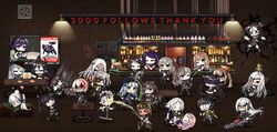  &gt;_&lt; 404_(girls&#039;_frontline) 6+girls :&lt; @_@ agent_(girls&#039;_frontline) alchemist_(girls&#039;_frontline) alcohol android architect_(girls&#039;_frontline) armband arms_behind_back banana_(girls&#039;_frontline) bandages bar_(place) bartender baseball_bat beer beer_bottle beer_mug beret black_dress black_footwear black_gloves black_hair black_serafuku black_shorts black_skirt blender_(object) blonde_hair blush booth_seating bottle braid brick_wall broken_furniture broken_glass brown_eyes brown_hair ceiling_light chainsaw chasing chibi closed_eyes commentary crack cracked_wall crossover cup dark-skinned_female dark_skin destroyer_(girls&#039;_frontline) dinergate_(girls&#039;_frontline) door double_bun dreamer_(girls&#039;_frontline) dress drooling drunk elisa_(girls&#039;_frontline) english_commentary english_text executioner_(girls&#039;_frontline) eyepatch facial_mark fighting food french_fries frilled_dress frills full-face_blush g11_(girls&#039;_frontline) gager_(girls&#039;_frontline) girls&#039;_frontline giving glass gloves grate green_eyes grey_hair hair_between_eyes hair_bun hair_ornament hair_ribbon hand_fan hat head_bump headgear highres hk416_(girls&#039;_frontline) holding_own_arm hugging_object hunter_(girls&#039;_frontline) indoors intruder_(girls&#039;_frontline) jacket jill_stingray judge_(girls&#039;_frontline) korean_commentary long_hair long_sleeves m16a1_(boss)_(girls&#039;_frontline) m16a1_(girls&#039;_frontline) m4_sopmod_ii_(girls&#039;_frontline) m4a1_(girls&#039;_frontline) maid maid_headdress margarita mask megaphone milestone_celebration military_jacket missing_poster mug multicolored_hair multiple_girls navel non-humanoid_robot o_o on_head on_person on_table one_eye_closed one_side_up open_mouth ouroboros_(girls&#039;_frontline) pantyhose pet_bed pink_eyes pink_hair pool_table poster_(object) purple_eyes purple_hair red_eyes red_hair respirator ribbon ripper_(girls&#039;_frontline) ro635_(girls&#039;_frontline) robot sangvis_ferri saru_(style) scar scar_across_eye scar_on_face scarecrow_(girls&#039;_frontline) school_uniform serafuku shaded_face short_hair shorts sidelocks sitting skirt smile springfield_(girls&#039;_frontline) sprite_art st_ar-15_(girls&#039;_frontline) streaked_hair swept_bangs swinging table teardrop tearing_up thank_you the_mad_mimic thighhighs twintails ump40_(girls&#039;_frontline) ump45_(girls&#039;_frontline) ump9_(girls&#039;_frontline) va-11_hall-a vent_(object) ventilation_fan very_long_hair white_hair wig wine_bottle x_x yellow_armband yellow_eyes 