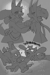  ambiguous_gender anthro biped bite bodily_fluids crying fur generation_4_pokemon generation_9_pokemon group heart_symbol hi_res human lucario mammal meowscarada monochrome nintendo open_mouth pawpads pokemon pokemon_(species) riolu samu_(sincastermon) sincastermon sprigatito sweat tail tears vine_(sincastermon) 