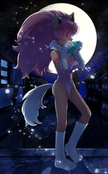  animal_ears arm_strap breasts cat_ears cat_tail cleavage cleavage_cutout clenched_hand closed_mouth clothing_cutout commission female full_body heart_cutout highres instrument leotard long_hair ocarina perisie_(star_ocean) pink_hair pink_leotard skeb_commission solo star_ocean star_ocean_first_departure tail tori_ririisu 