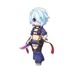  abyss_chaser_(ragnarok_online) arm_wrap belt black_footwear black_gloves blue_hair blue_shirt blue_shorts boots braid breasts brown_belt chest_harness chibi cleavage crop_top dagger detached_pants female full_body gloves hair_between_eyes hair_over_one_eye hand_on_own_hip harness holding holding_dagger holding_knife holding_weapon knife large_breasts long_bangs looking_at_viewer midriff navel official_art open_clothes open_mouth open_shirt puffy_short_sleeves puffy_sleeves purple_eyes ragnarok_online reverse_grip shirt short_hair short_shorts short_sleeves shorts simple_background smile solo standing steel-toe_boots tachi-e thigh_strap transparent_background weapon yuichirou 