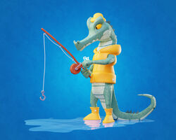  2023 3d_(artwork) alligator alligatorid anthro blender_(software) blender_cycles blue_background boots clothed clothing coat colored crocodilian digital_media_(artwork) featureless_crotch fishing fishing_rod footwear framed51 genitals glistening green_body green_scales hat headgear headwear hi_res holding_fishing_rod holding_object long_snout looking_at_genitalia looking_at_penis looking_down male multicolored_body multicolored_scales nostrills pantsless penis puddle pupils rainboots raincoat reflection reptile scales scalie shaded signature simple_background sleeveless_jacket slit_pupils snout solo spiked_tail spikes spikes_(anatomy) standing tail toony topwear two_tone_body two_tone_scales water water_reflection white_body white_scales yellow_boots yellow_clothing yellow_footwear yellow_hat yellow_headwear yellow_sclera 