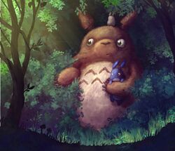  brown_body brown_fur chibi_totoro chu_totoro day detailed_background feral forest fur ghibli grass group hi_res lagomorph leporid mammal my_neighbor_totoro outside plant rabbit ruth-tay totoro tree whiskers 