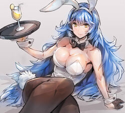  alternate_costume animal_ears bad_id bad_pixiv_id black_gloves black_ribbon blue_hair bow bowtie breasts brown_pantyhose cleavage cocktail_glass covered_navel cup detached_collar drinking_glass fake_animal_ears fake_tail female food fruit girls&#039;_frontline gloves gradient_background grey_background hair_between_eyes half_gloves highres holding holding_tray large_breasts lemon lemon_slice leotard long_hair looking_at_viewer neck_ribbon official_alternate_costume pantyhose playboy_bunny rabbit_ears rabbit_tail ribbon single_glove sitting solo strapless strapless_leotard tail takahito tar-21_(girls&#039;_frontline) tar-21_(night_at_the_bar)_(girls&#039;_frontline) tray waitress wavy_hair white_background wing_collar wrist_cuffs yellow_eyes 