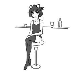  animal_ears black_clothes black_hair cat_ears cat_girl female k.blank long_skirt original short_hair skirt solo thighhighs 