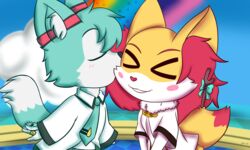  &gt;_&lt; 2020 5:3 anthro blue_body blue_fur blush braixen canid canine closed_eyes clothing cloud coat cosplay countershading daww dipstick_tail duo fan_character female fox fur fur_markings generation_6_pokemon hatsune_miku hi_res inner_ear_fluff kissing male mammal markings megurine_luka multicolored_tail necktie nintendo parody pokemon pokemon_(species) project_mirai rainbow red_body red_fur reverse_rainbow_(song) ribbons ring roflfox seraphine_(roflfox) shirt smile stick tail tail_markings topwear tuft unnam3d vocaloid white_body white_fur yellow_body yellow_fur 