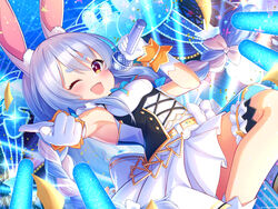  alternate_costume animal_ear_fluff animal_ears blue_hair braid breasts brown_eyes concert corset dutch_angle female gloves glowstick highres holding holding_microphone hololive hololive_idol_uniform idol idol_clothes long_hair magowasabi microphone music official_alternate_costume one_eye_closed open_mouth pekomon_(usada_pekora) pointing pointing_at_viewer rabbit_ears rabbit_girl sidelocks singing small_breasts smile solo triangle_chain twin_braids twintails usada_pekora virtual_youtuber white_gloves 